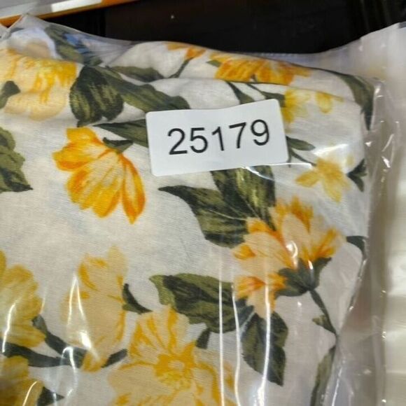 Old Navy Shirt Men M Medium White Floral Button Up Collared Linen Short Sleeve - Picture 9 of 9